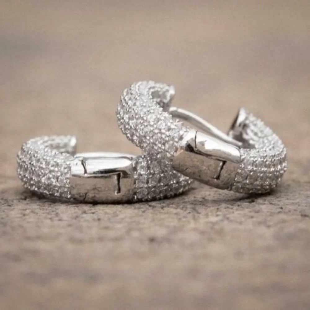 New Beautiful 14k Gold Over Sterling Silver Diamond Huggie Studs